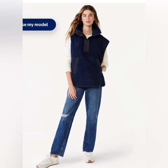 Free Assembly Women's Teddy dark blue Fleece Popover Vest, Size S - Picture 10 of 10